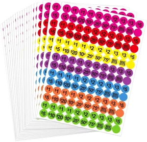 Colorful Holographic Silvery Waterproof Commodity Price Stickers Square 20 Sheets Digital Self-adhesive Euro Dollar Craft Label