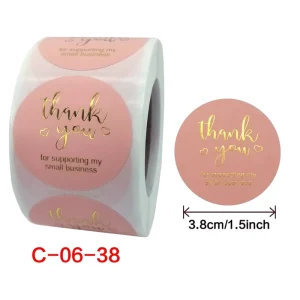 Colorful Hot-stamped Circle-shaped Customizable ‘Thank You’ Stickers Sealing Labels Self-adhesive Roll-style