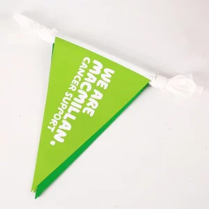 Colorful PVC Triangle Rectangle String Bunting Pennant Flag with Custom Designs for Outdoor Hanging Application