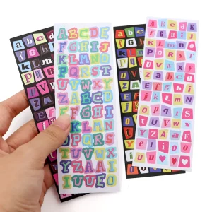 Colorful Self Adhesive Vinyl Korean Glitter Sticker Custom Waterproof Alphabet Letter Kiss Cut Stickers