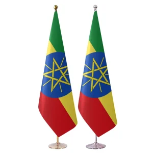 Commercial 8.5 FT Telescopic Indoor Flagpole Kit 3×5 FT Ethiopia Flag Heavy Duty Floor Stand Base Office Meeting Room Set