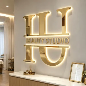 Commercial Signage Custom Stainless Steel LED Illuminated Business Logo Sign Storefront Office Lobby Reception Sign