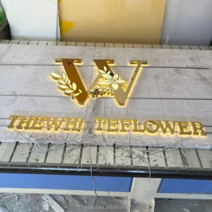 Company Logo Display 3D Backlit Gold Mirror Stainless Steel LED Illuminated Channel Letters Custom LED Sign for Business Indoor