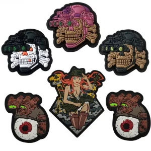 Cool Skull Cartoon Anime Wear resistant Resin Label Badge Tactical Morale PVC Soft Rubber Armband with Hook Backing