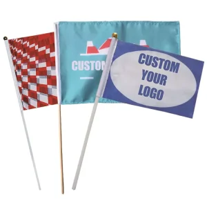 Country Hand Advertising Ad Polyester Small Custom Printing Hand Held Wooden Sticks for Flags