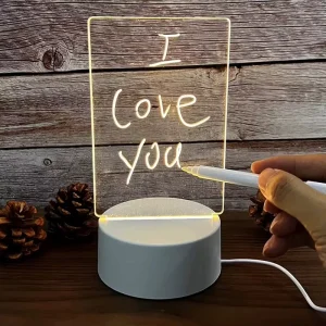 Creative 3D LED Night Light DIY Rewritable Message Board Mini Acrylic ABS Plug In Power Supply Blank Gift for Bedroom Home Use