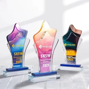Creative Color UV Printing Crystal Trophy Engraved Plaque Eco Friendly Custom Logo for Corporate Employee Annual