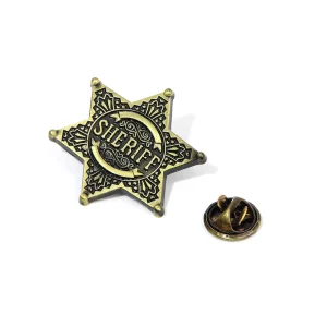 Creative Design Alloy Metal Sheriffs Badge Brooch Pin 3D Embossed Custom Gold Plated Metal Hexagonal Star Badge