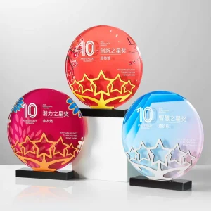 Creative Round Crystal Trophy with Star Different Patterns UV Printing Engraving OEM ODM Colorful Glass Custom