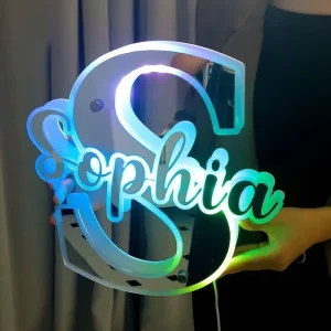 Cross border Exclusive LED Acrylic Mirror Night Light Letter Neon Sign Custom English Design Personalized Bedroom Decor Lamp