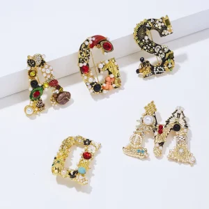 Cross border Highly Popular Fashionable Letter shaped Pearl Rhinestone Alloy set Plated Women’s Brooch Pin