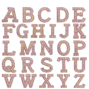 Crystal AB Rhinestones Letter Patch 4CM Black Iron on Backing Black A Z Alphabet Glitter Patches Letter Patches