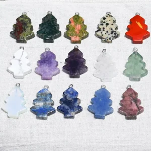 Crystal Carvings Pendant Amethyst Jasper Quartz Christmas Tree Pendants Healing Stone for Decoration As Gift