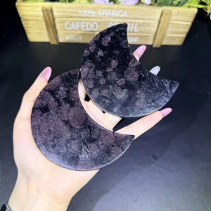 Crystal Crafts Hand Carved Moon Moss Agate Sphalerite Pink Opal Reiki Stone Healing Energy for Home Decoration
