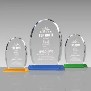 Crystal Diamond Faceted Edge Custom Engraving Skyline Oval Crystal Awards