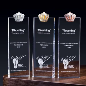 Crystal Glass Trophy Customizable Engraved Plaque Award Multi-Color Durable Gift Box for Sports Events Tradeshow