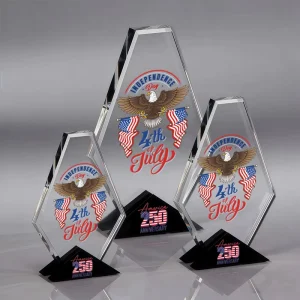 Crystal Hexagon Trophy with Black Base Customized Shaped Personalized for Events