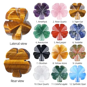Crystal Natural Gemstone Ornament Polished Stone Shamrock Luck Reiki Four Leaf Clover Carving Clover for Diy