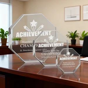 Crystal Octagon Wedge Award Trophy for Corporate Recognition Event