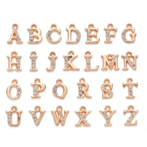 Crystal Rhinestone A Z 26 Letter Charms Initial Alphabet Capital Letter Pendants for Bracelet Necklace Earring Making