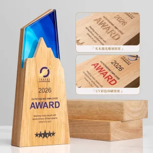 Crystal Solid Wood Creative Wooden Trophy Custom Logo Enterprise Company Awards Outstanding Staff School Commendation