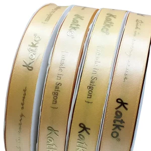 Custom 1 Inch 25 mm Gold Foil Embossed Polyester Satin Ribbon with 3D Logo Printed Ribbons