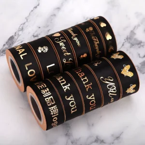 Custom 100% Polyester Personalized Satin Ribbon Gold Foil Printed Event Giveaway Gift Wrap Branding Ribbon