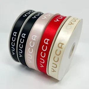 Custom 1inch Double Face Satin Ribbon with Logo 100% Polyester Gold/Silver Foil & Ink Printing Options