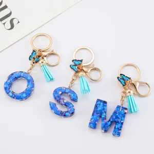 Custom 26 Initial Alphabet Letter Resin Keychain Charms with Tassel DIY Acrylic Keychain Fashion Bag Pendant