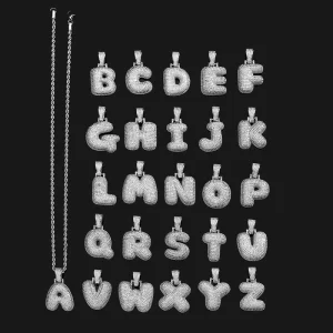 Custom 26 Initial Letter Charm Rhodium Plated Alphabet Pendants 18K Iced Zirconia Fine Jewelry for Children Brass Material