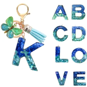 Custom 26 Resin Letter Keychain with Gradient Butterfly Vacation Heart Tassel Personalized Logo Accessory