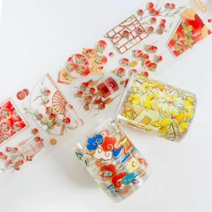 Custom 3D Crafts Clear Gloss PVC Tape PET Transparent Holographic Gold Foil Die Cut Adhesive Sticker for Scrapbook Journal