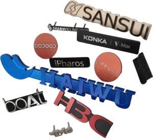 Custom 3D Diamond Cut Metal Advertising Nameplate Silver High Gloss Powder Coated Letterpress Logo Plate For Branding