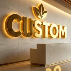 Custom 3D Gold Stainless Steel Backlit LED Logo Sign Indoor Wall Mount Illuminated Letter Sign LED Halo Lit Sign