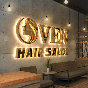 Custom 3D Illuminated Letters Sign Board Stainless Steel Halo Lit LED Signage For Commercial Wall
