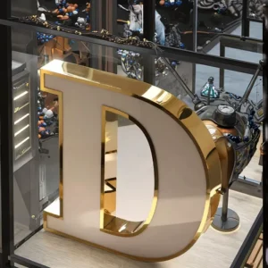 Custom 3D LED Gold Mirror Front Lit Channel Letters for Outdoor Business Signs IP65 Waterproof Remote Control Wireless Charging