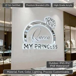 Custom 3D Led Channel Letter Illuminated Wall Business Logo Signage Acrylic Metal Led Light Sign for Indoor Jewelry Store Decor