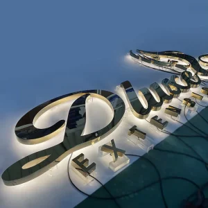 Custom 3D Titanium 304 Mirror Stainless Steel Letter Sign Outdoor Business Advertising Signage for Company Storefront DC Power
