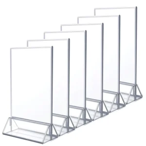 Custom 5×7 Acrylic Sign Holder With Silver Border Table Top Sign Stands Menu Holder Acrylic Flyer Stand