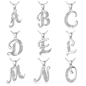 Custom 925 Silver Personalized Name Choker Personalised 26 Initial Letter Pendant Necklace