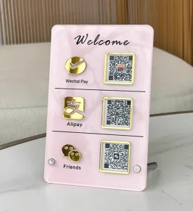 Custom Acrylic Modern Signs with QR Code for Business Payment Promotion Freestanding Table Stand