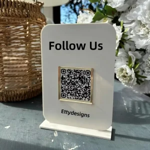 Custom Acrylic QR Code Sign Personalized Logo Plaque Table Stand for WiFi Password Google Review Social Media QR Code Display