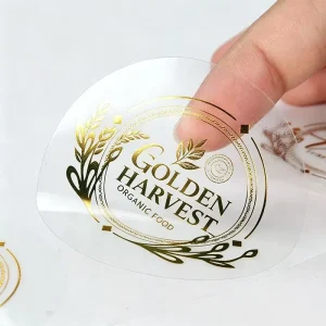 Custom Adhesive Logo Printing Vinyl Sticker Roll Private Bottle Labels Transparent Hot Stamping Gold Foil