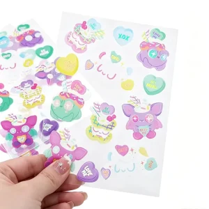 Custom Adhesive PVC Transparent Waterproof Vinyl Kawaii Cartoon Sticker Sheets Kiss Cut Anime Decals for Children’s Gift Candle