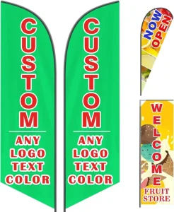 Custom Advertising Feather Flags Business Outdoor Use Double Sided Personalized Text & Logo Open Flag Sign (1.6×6.6FT)