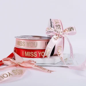 Custom Any Size Eco Friendly Printed Name Text Brand Logo Satin Ribbon for Holiday Celebration Gift Wrapping Custom