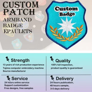 Custom Badge Armband Label Logo Ironing Patch With Hook and Loop Embroidered Patches