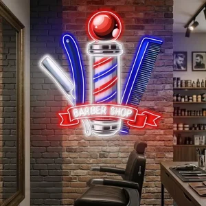 Custom Barber Shop Neon Sign with UV Print for Wall Decor