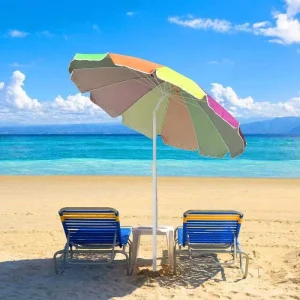Custom Beach Parasol Outdoor Advertising Portable Rainbow Beach Umbrella With Tilt