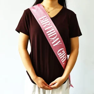 Custom Birthday Girl Glitter Sash Rose Gold Foil Queen Belt Ribbon for Party Wrapping Bag Decorations